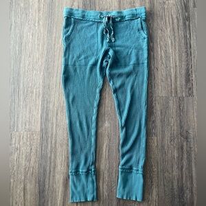 Sundance | Teal Blue Thermal Waffle Knit Drawstring Joggers Boho Cotton Blend